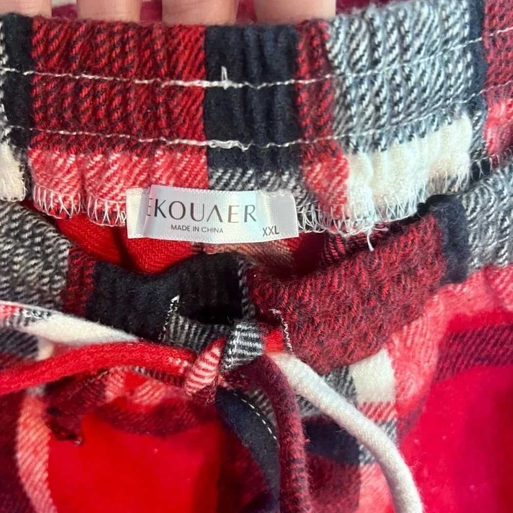 NWT Ekouaer,Buffalo Plaid Flannel Pajama Set,Drawstring Shorts,Button-Up Top,XXL